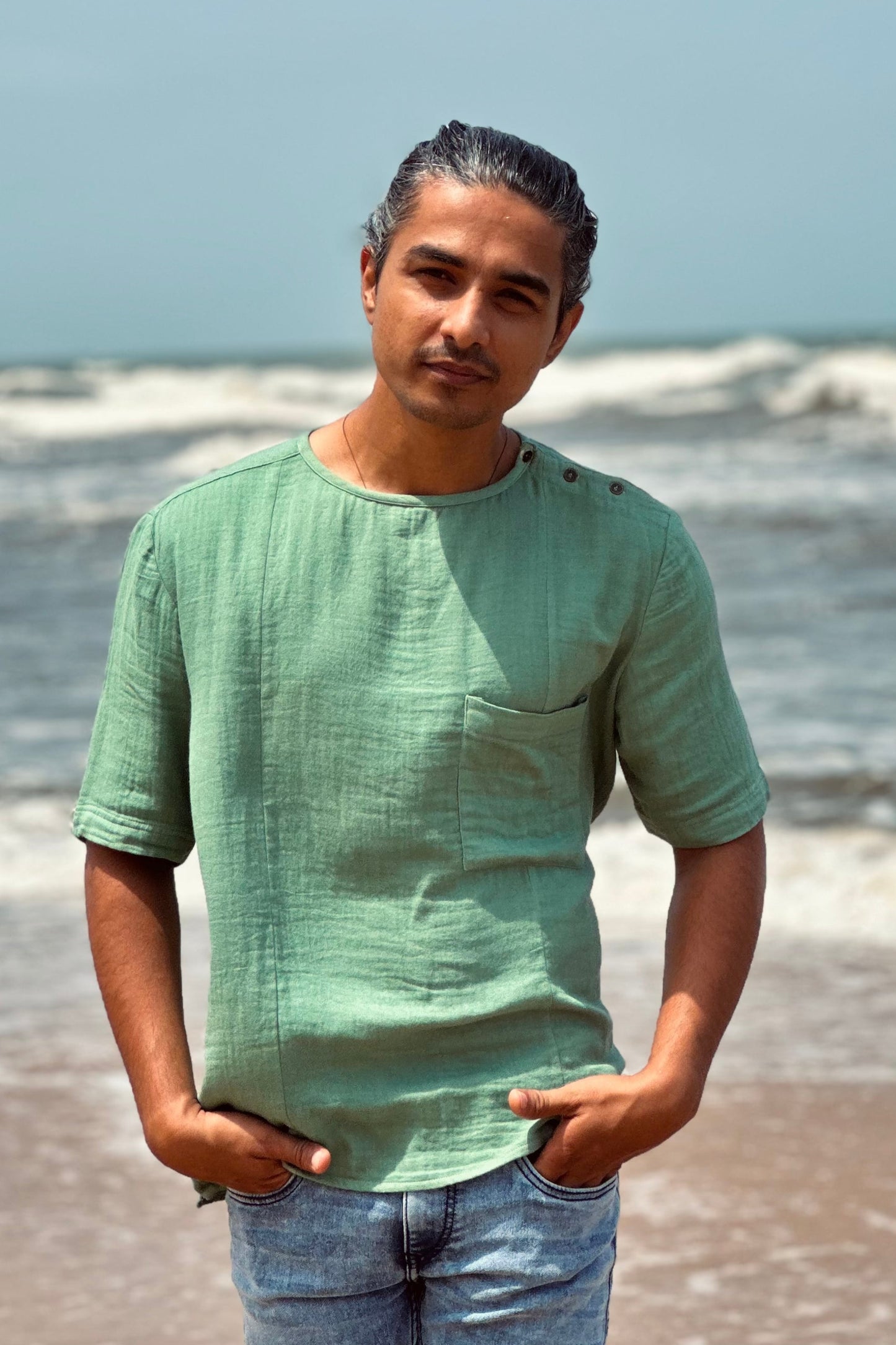 half sleeve mens shirt in marine