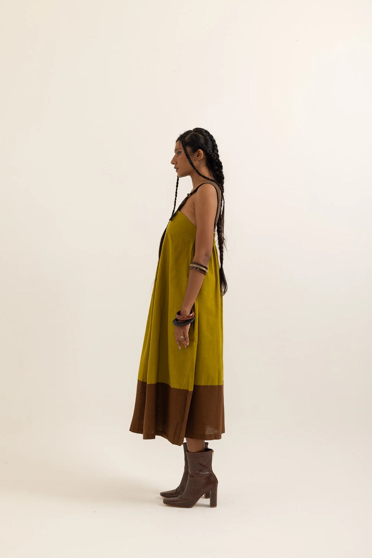 PINAFORE DRESS | OLD YELLOW-BARK BROWN