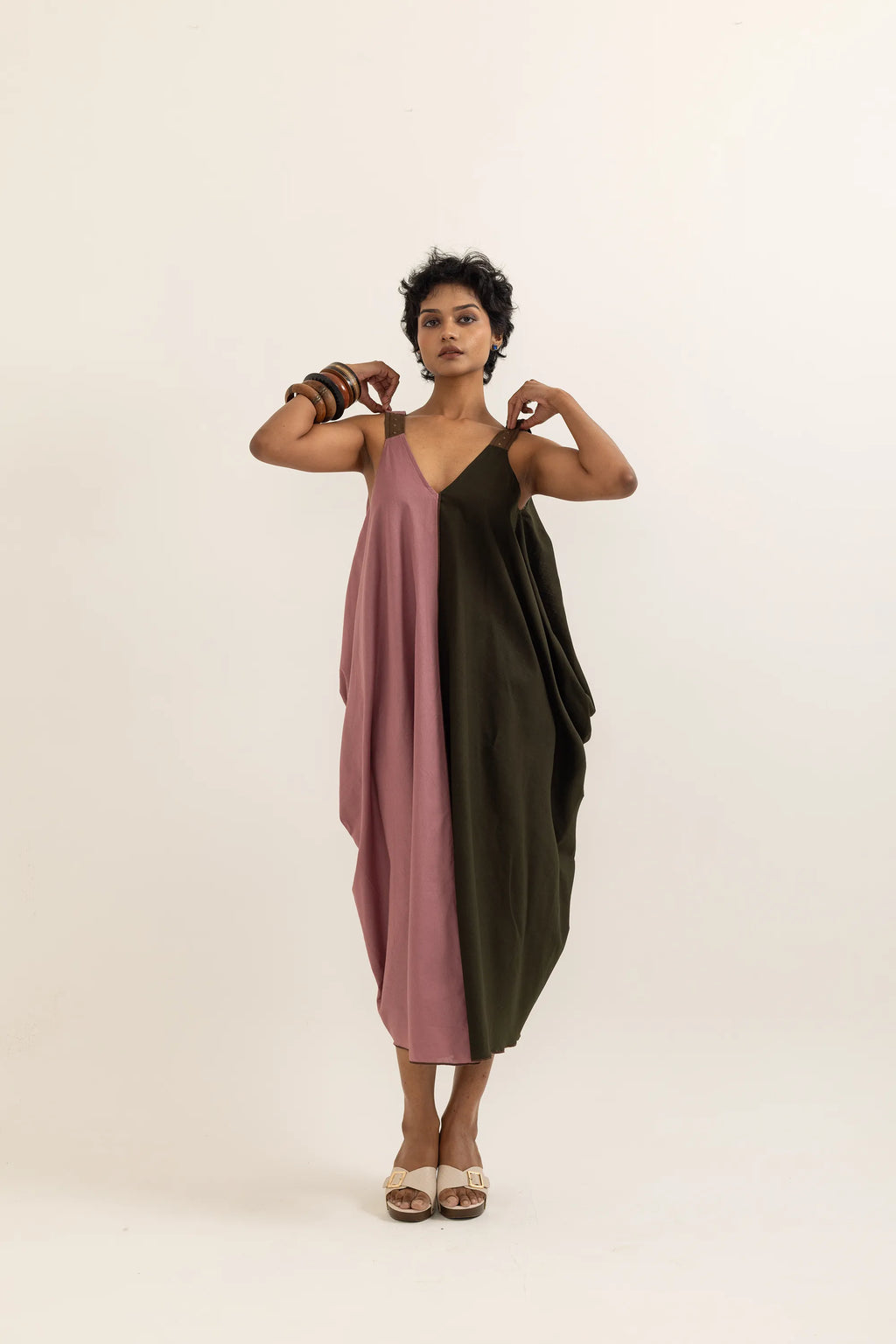 TABREZI DRESS | DUSTY PINK-SAP GREEN