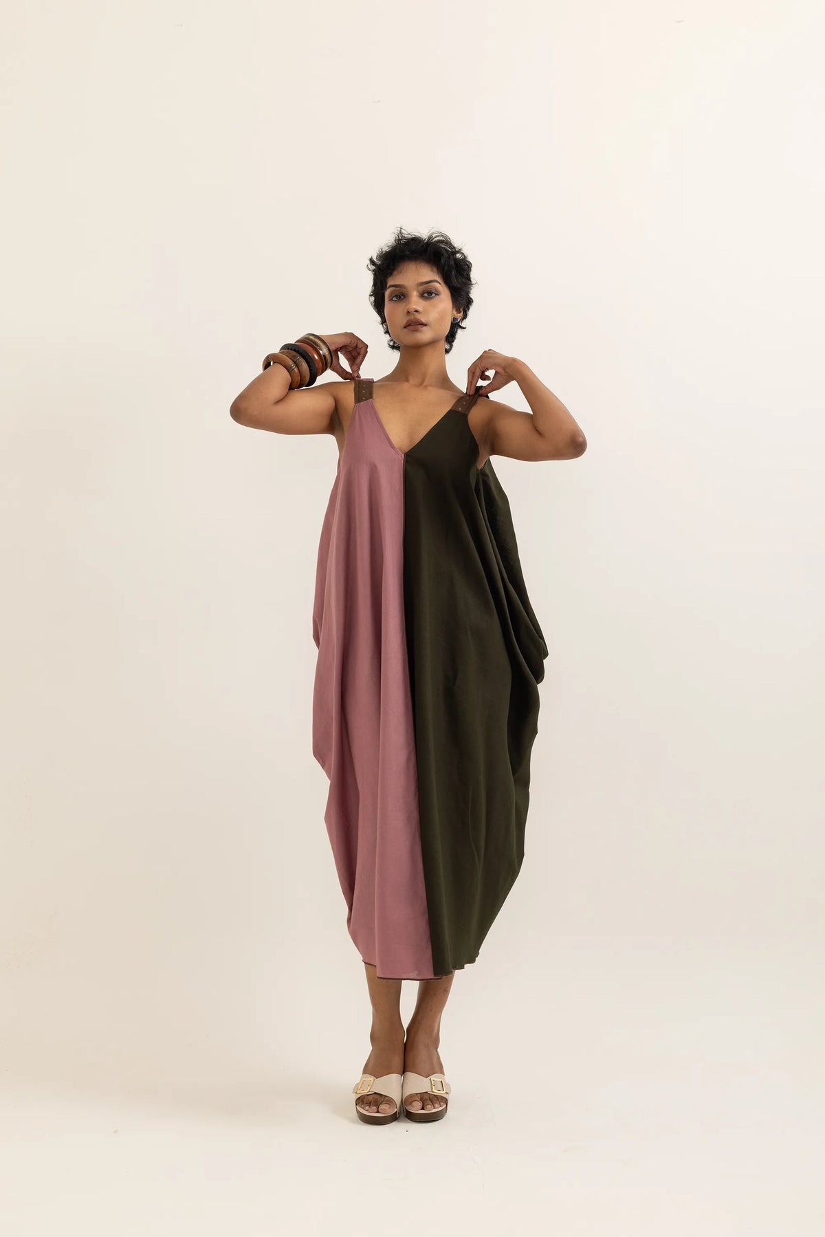 TABREZI DRESS | DUSTY PINK-SAP GREEN