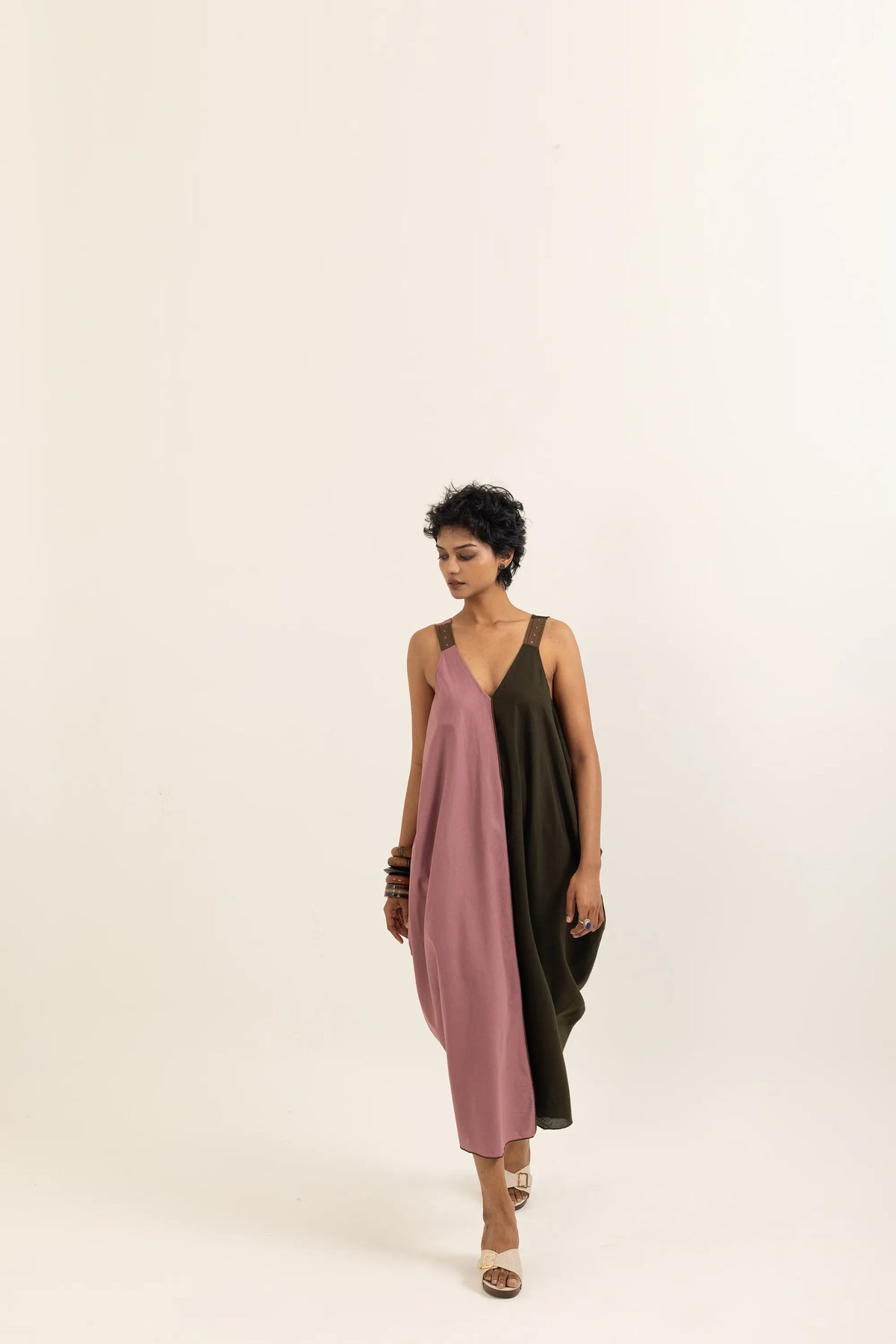 TABREZI DRESS | DUSTY PINK-SAP GREEN