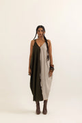 TABREZI DRESS | TAUPE-SAP GREEN