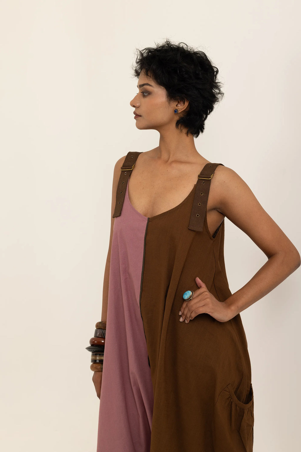 SUFI JUMPSUIT | DUSTY PINK- BARK BROWN