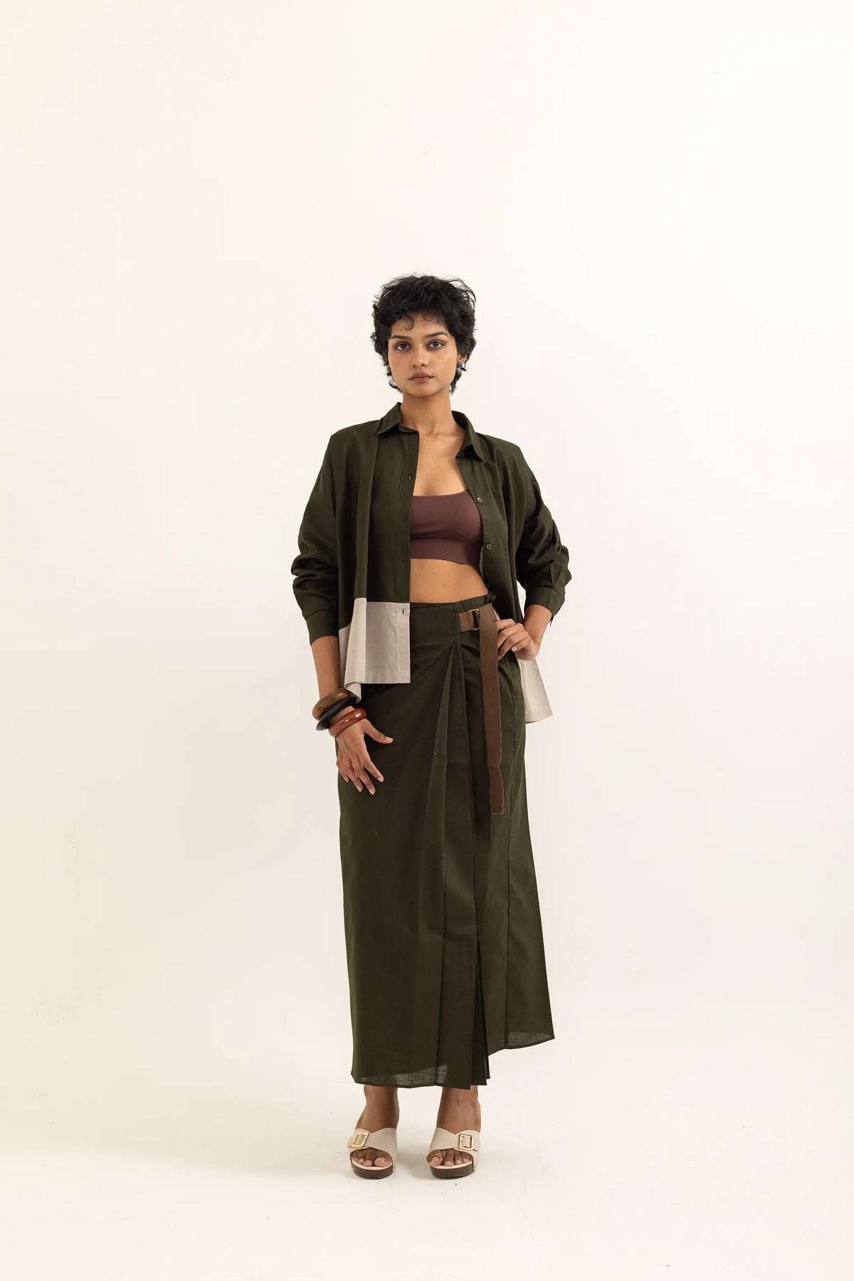 BOXY SHIRT | SAP GREEN-TAUPE