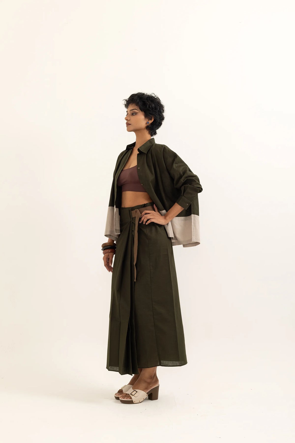 BOXY SHIRT | SAP GREEN-TAUPE