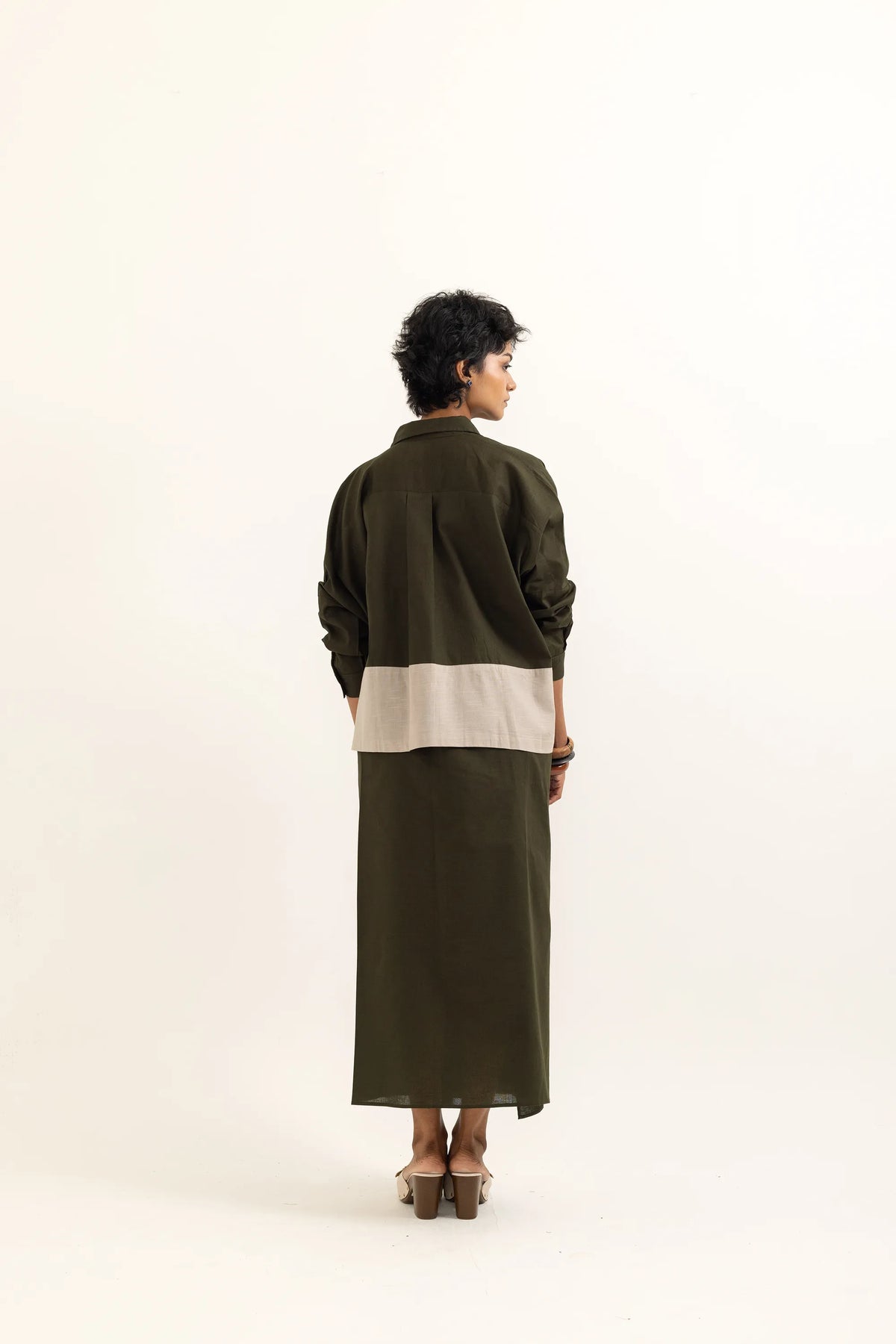 BOXY SHIRT | SAP GREEN-TAUPE