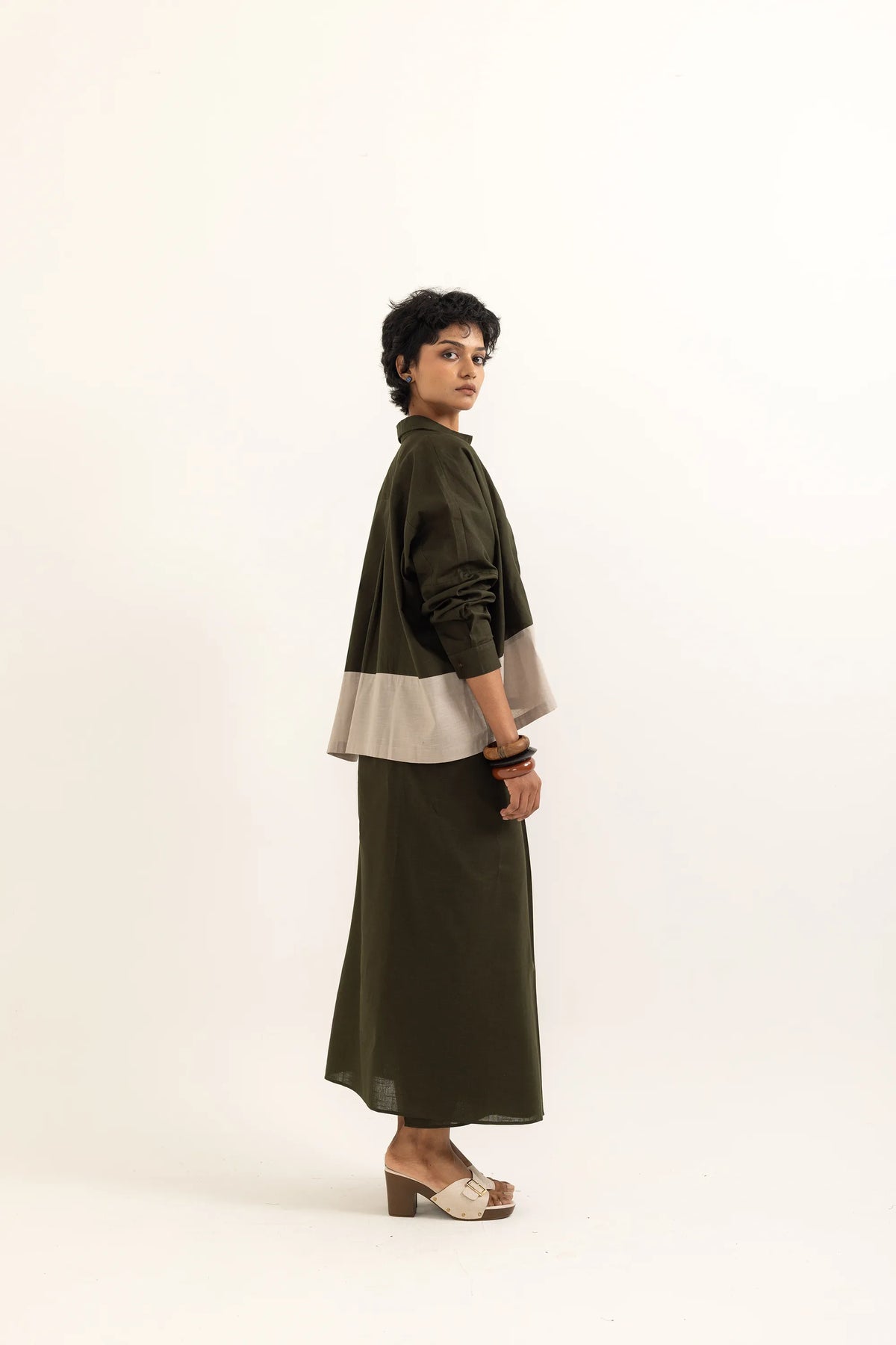 BOXY SHIRT | SAP GREEN-TAUPE