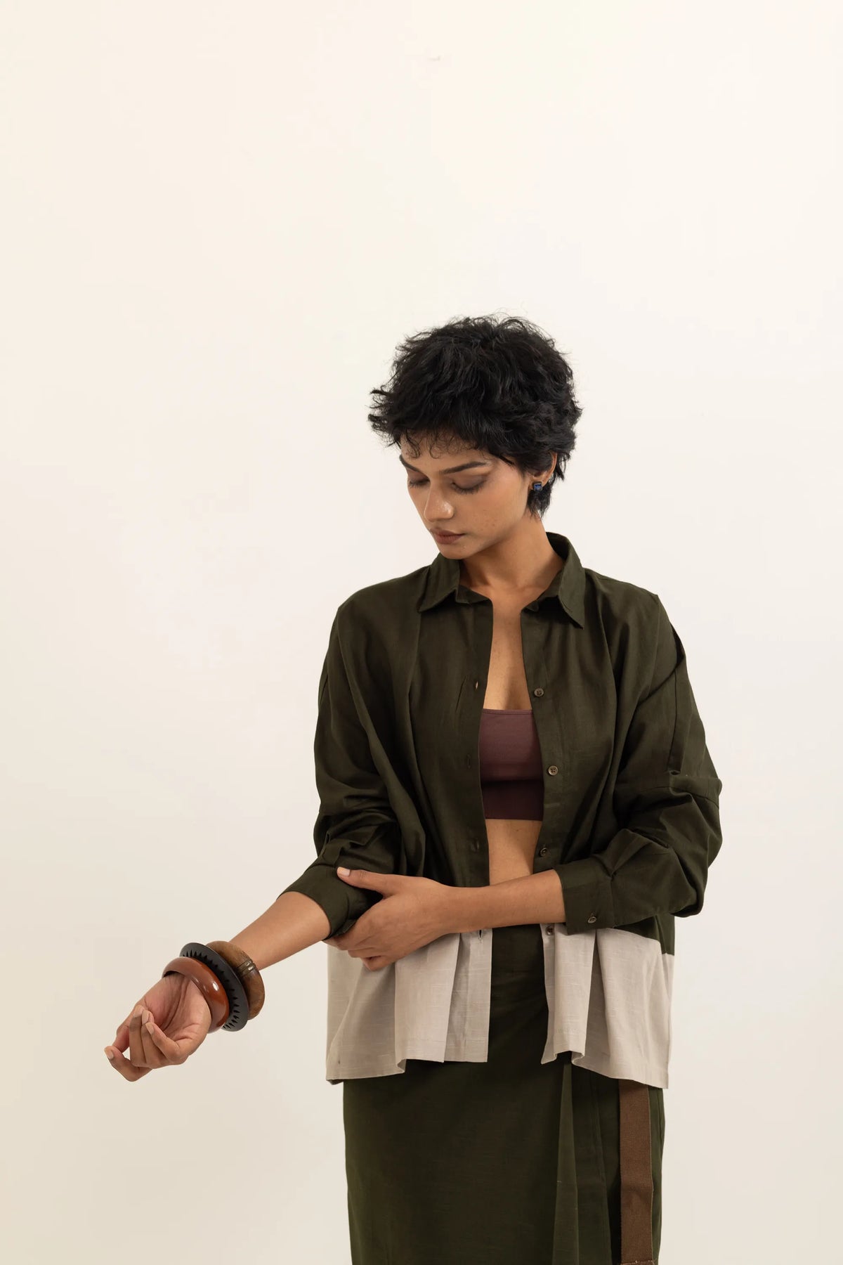 BOXY SHIRT | SAP GREEN-TAUPE