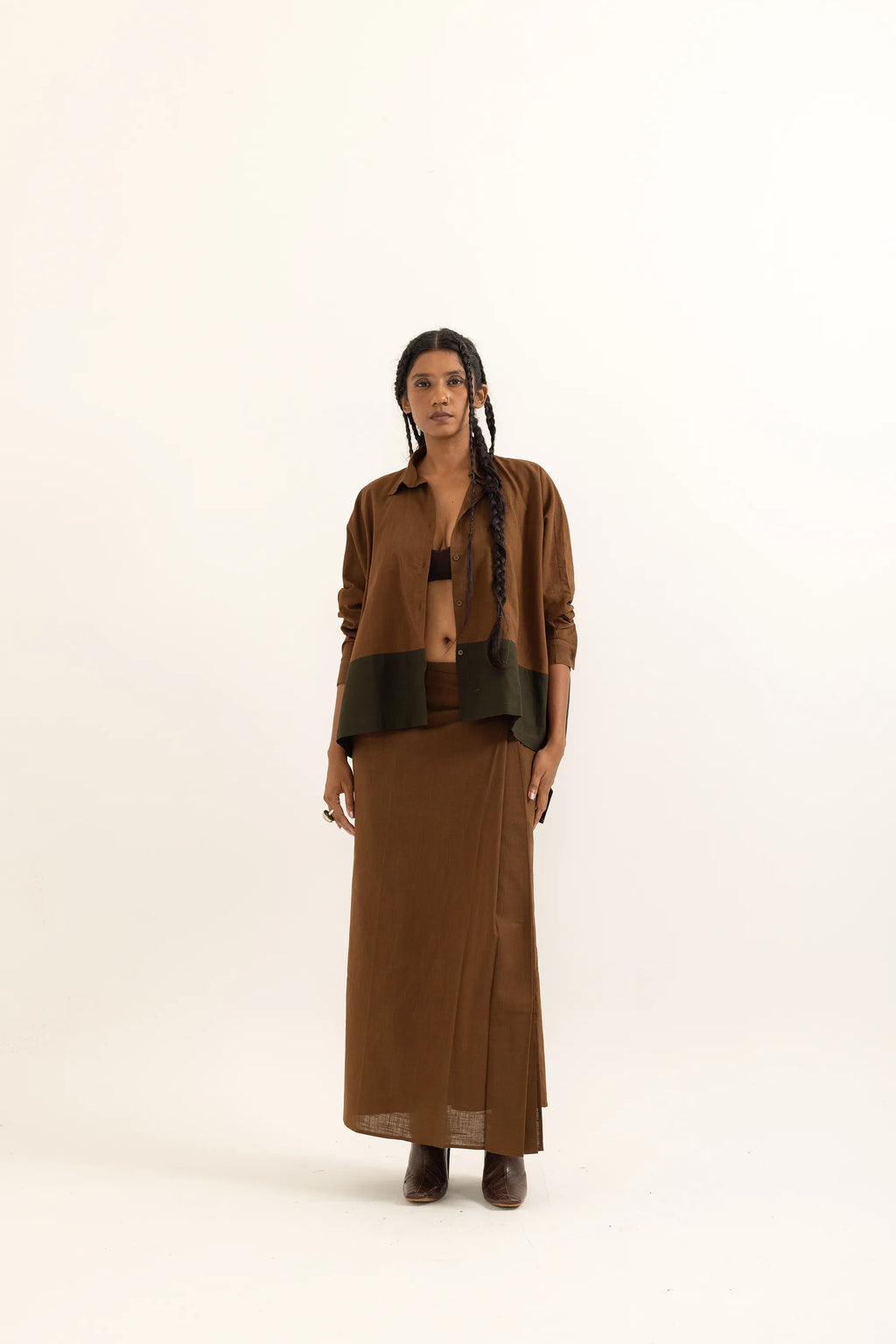 BOXY SHIRT | BARK BROWN-SAP GREEN