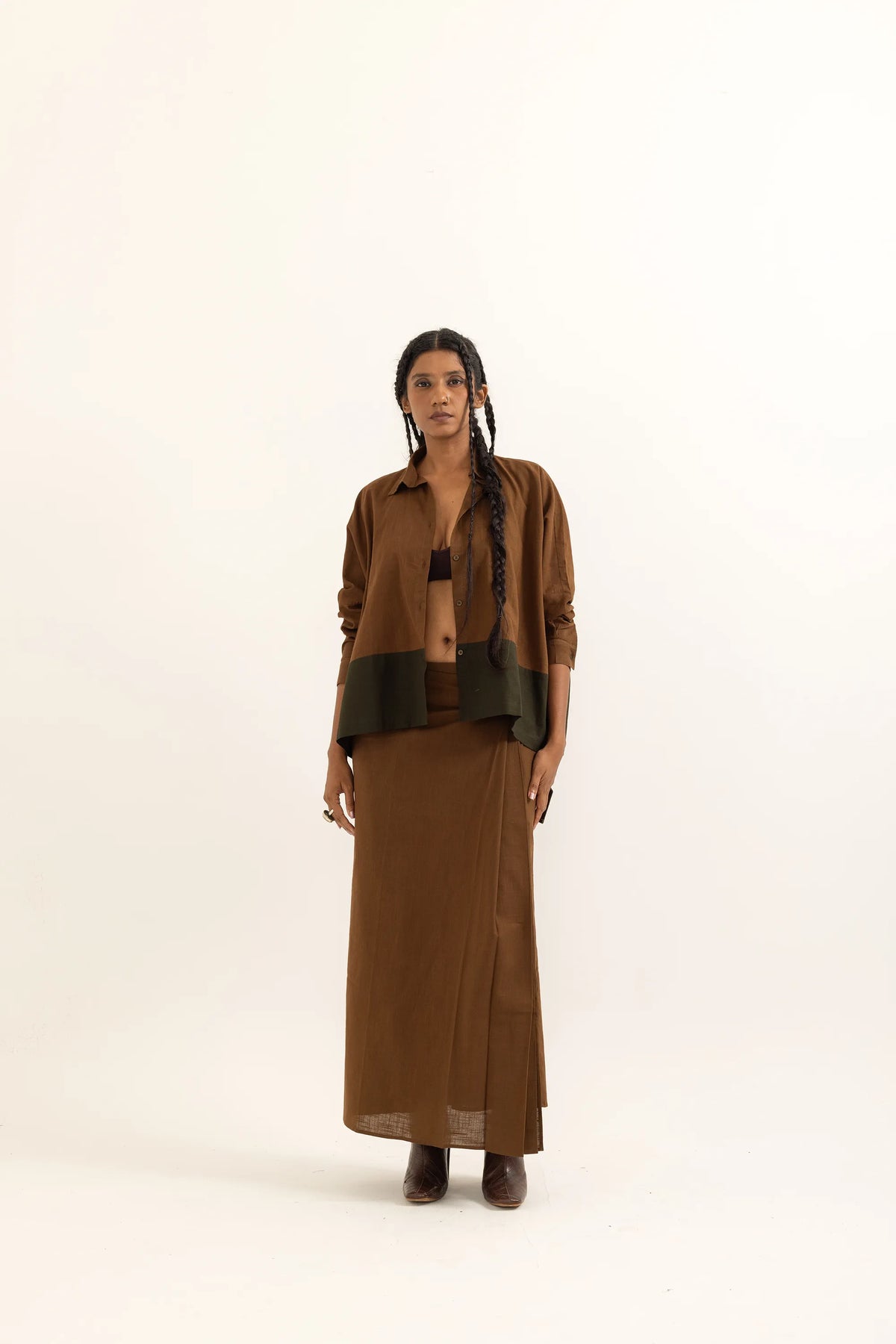 BOXY SHIRT | BARK BROWN-SAP GREEN