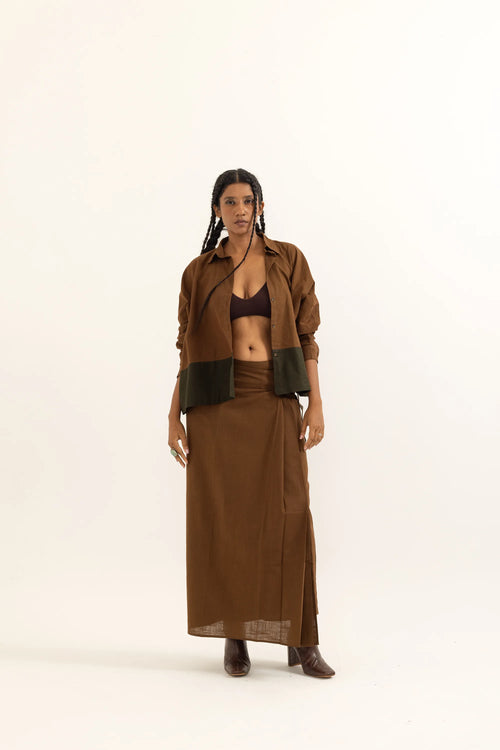 BOXY SHIRT | BARK BROWN-SAP GREEN