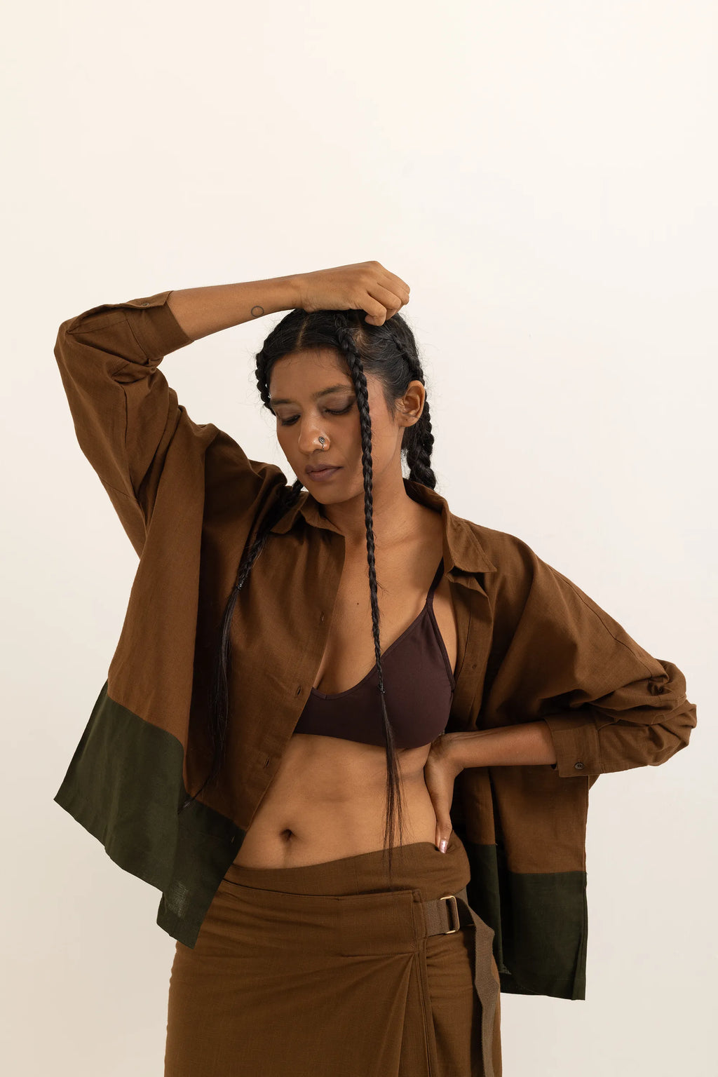 BOXY SHIRT | BARK BROWN-SAP GREEN