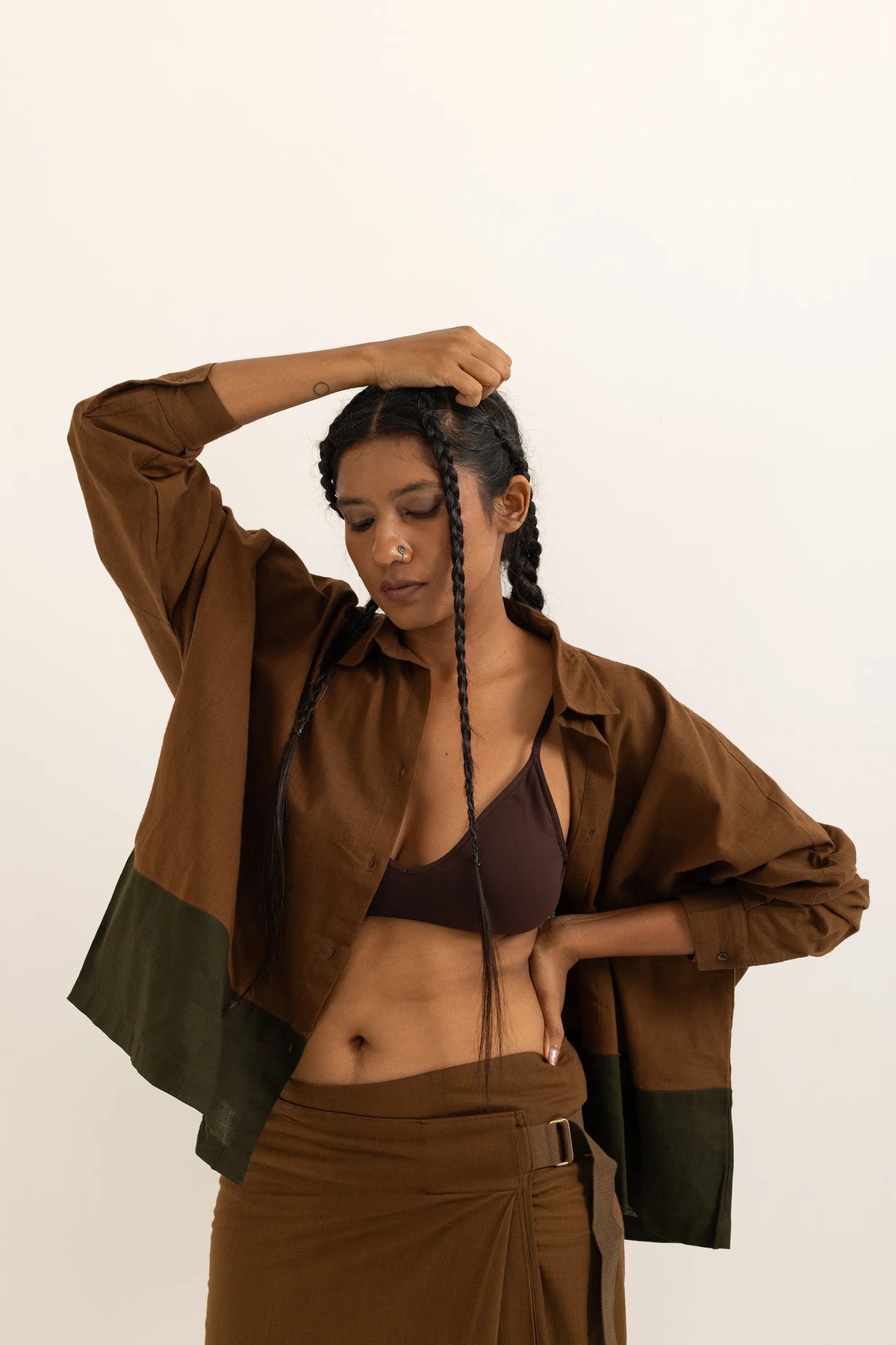 BOXY SHIRT | BARK BROWN-SAP GREEN