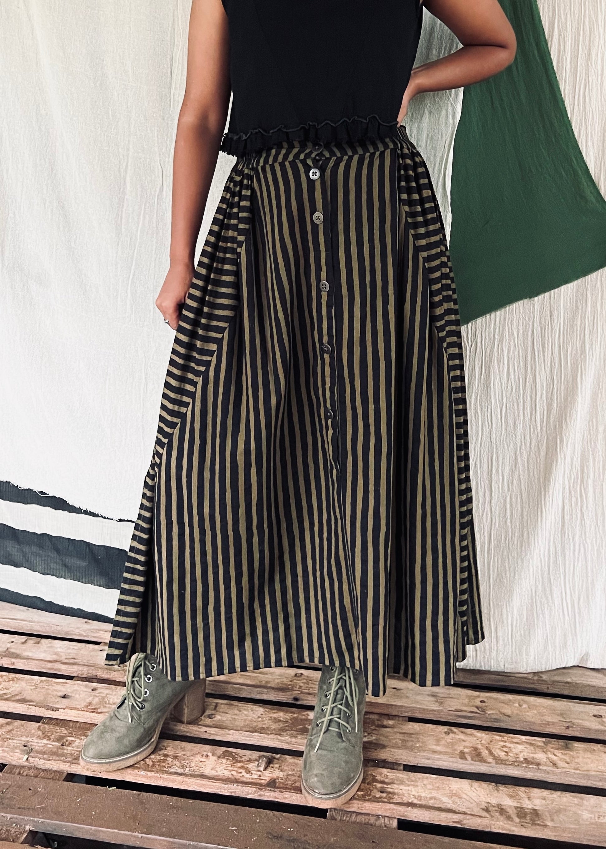 Olive and Black striped skirt