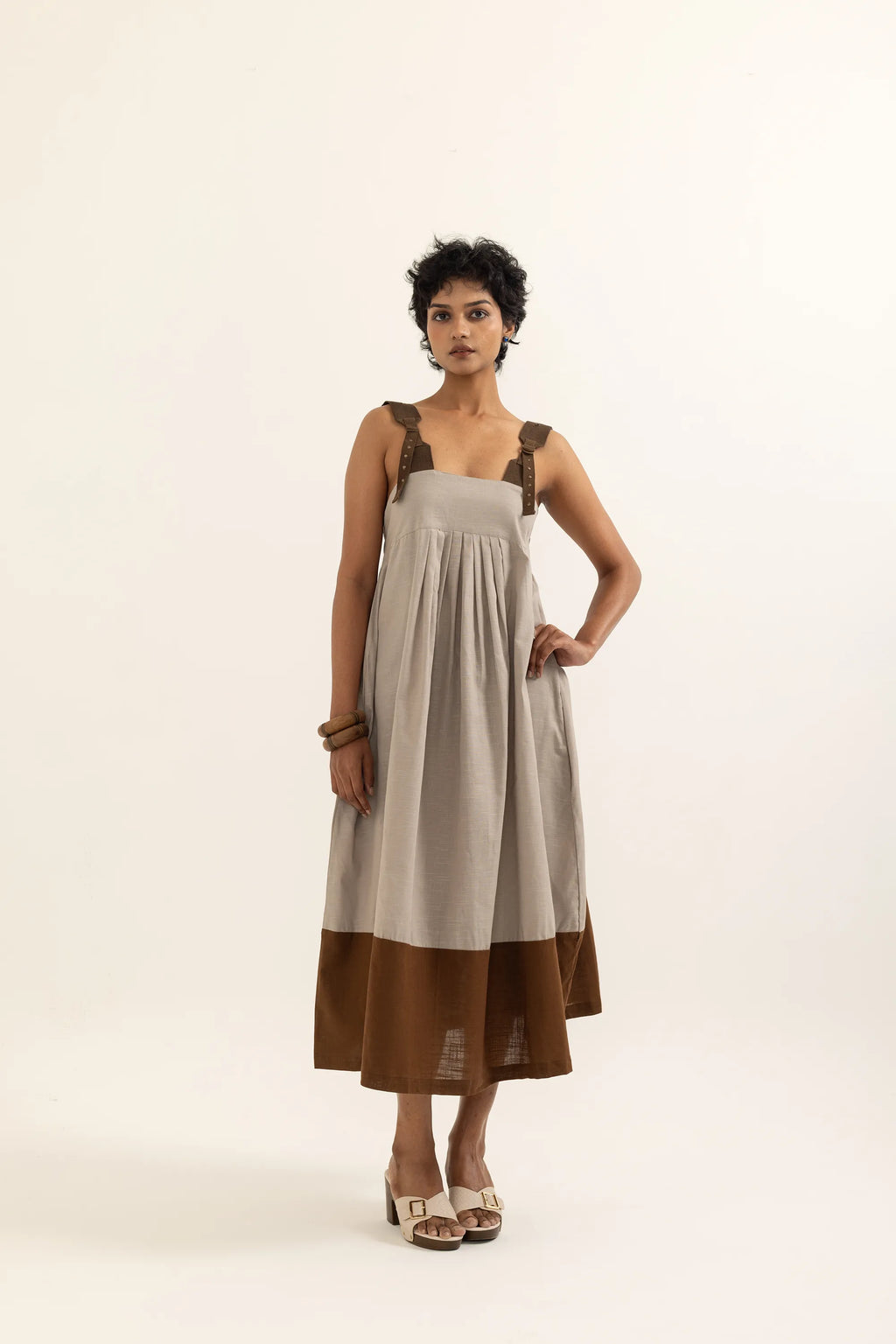 PINAFORE DRESS | TAUPE-SAP GREEN