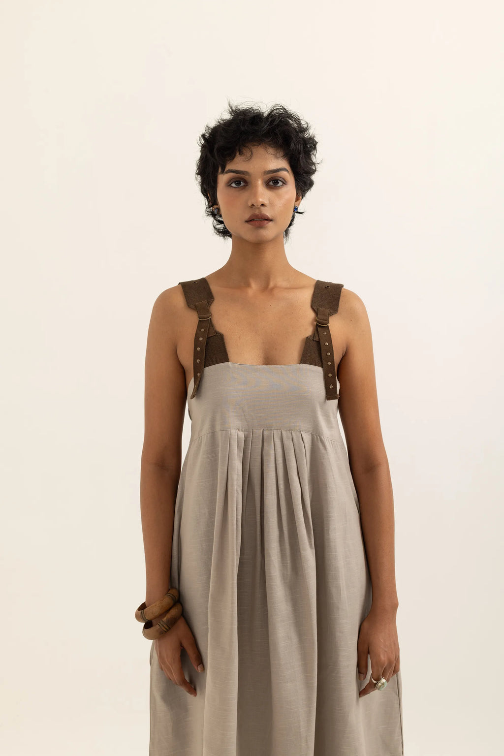 PINAFORE DRESS | TAUPE-SAP GREEN