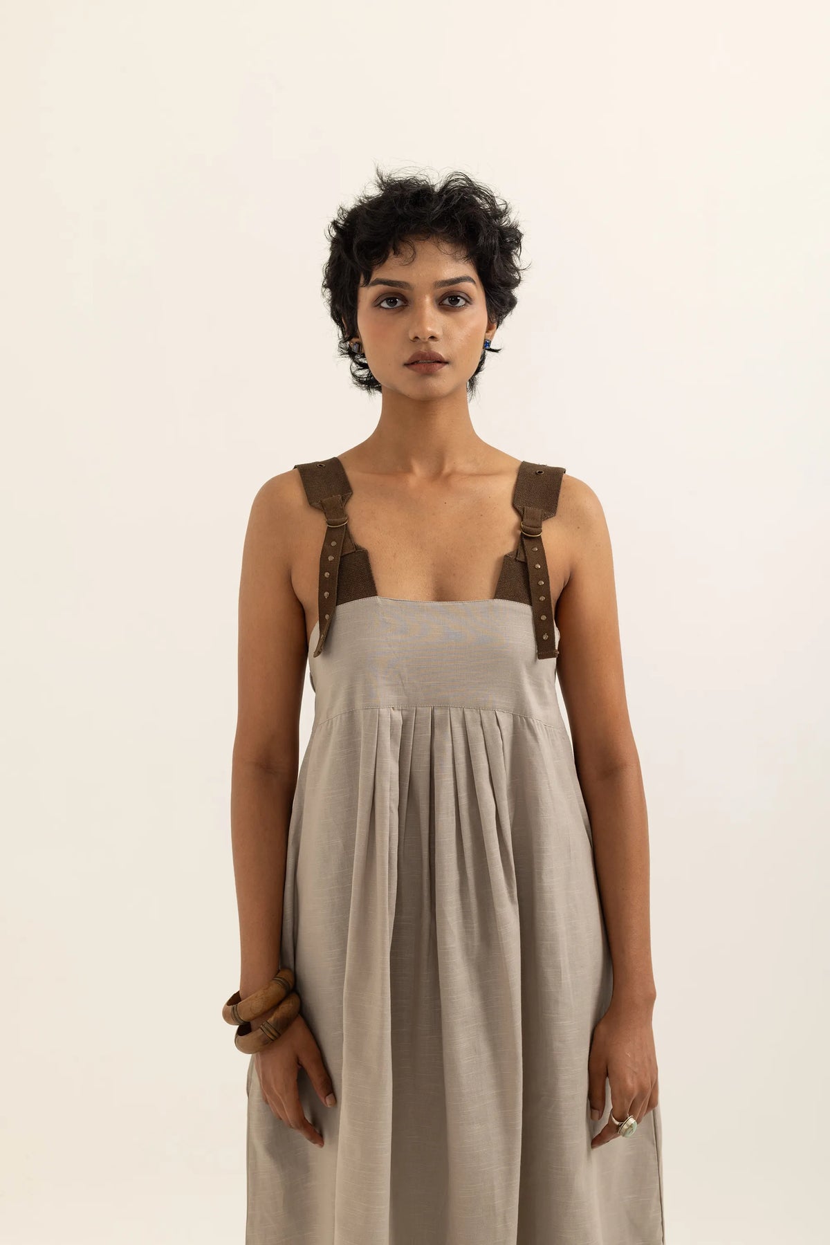 PINAFORE DRESS | TAUPE-SAP GREEN