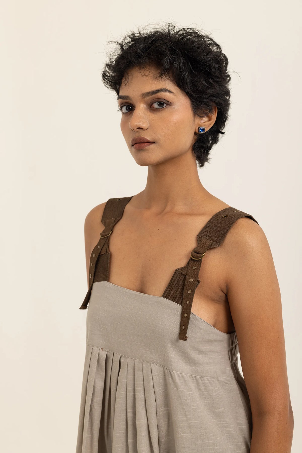 PINAFORE DRESS | TAUPE-SAP GREEN