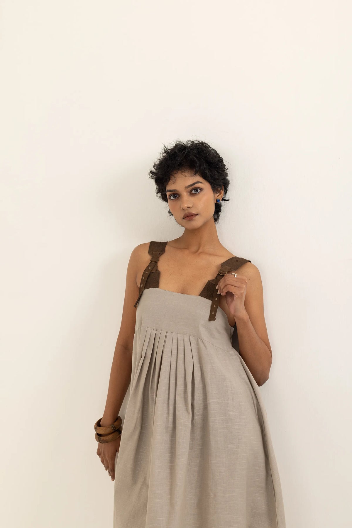 PINAFORE DRESS | TAUPE-SAP GREEN