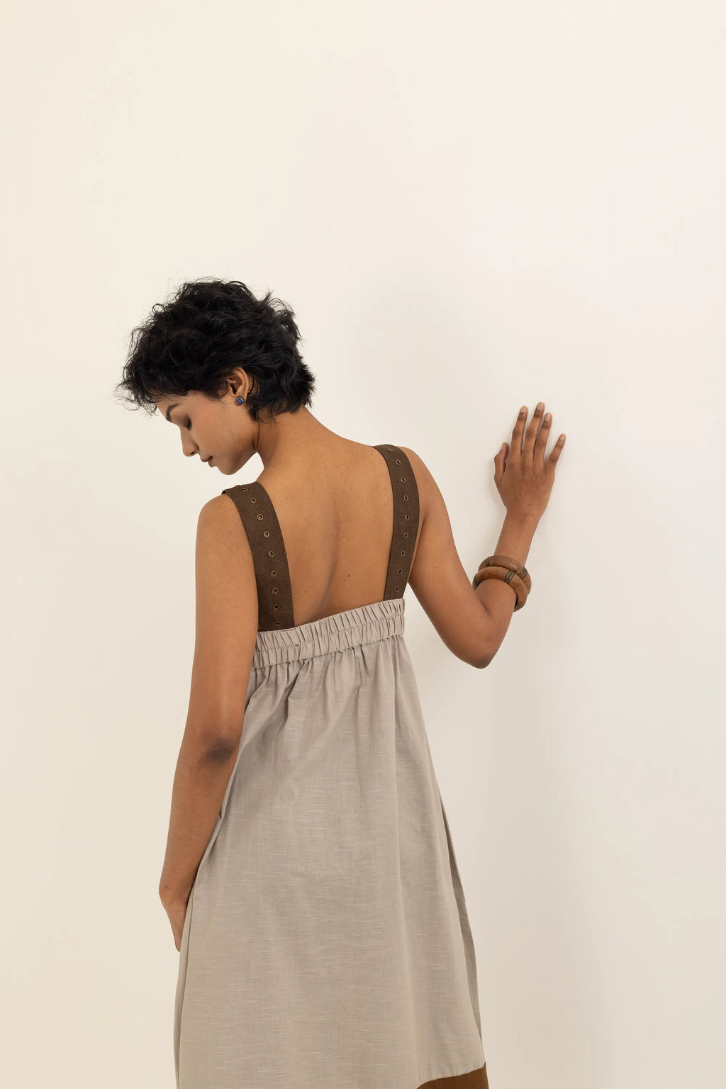 PINAFORE DRESS | TAUPE-SAP GREEN