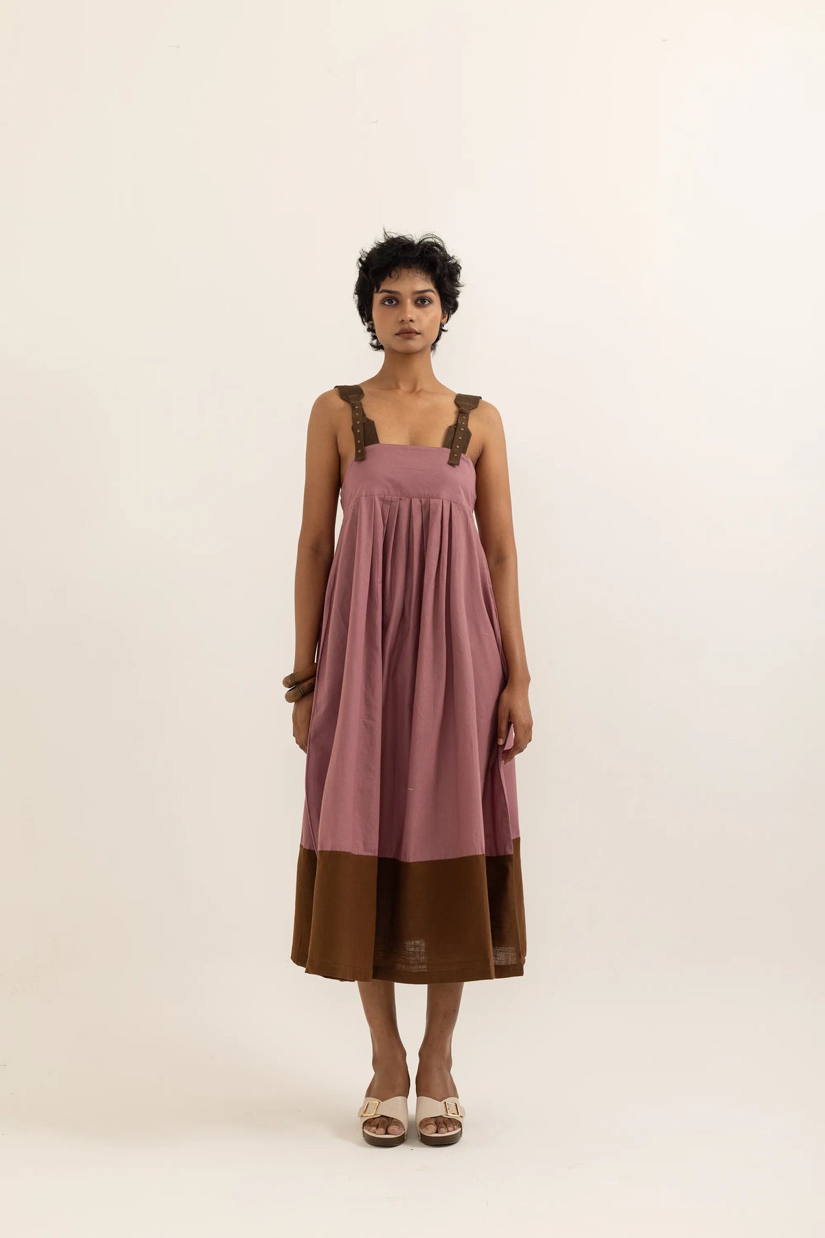 PINAFORE DRESS | DUSTY PINK-BARK BROWN