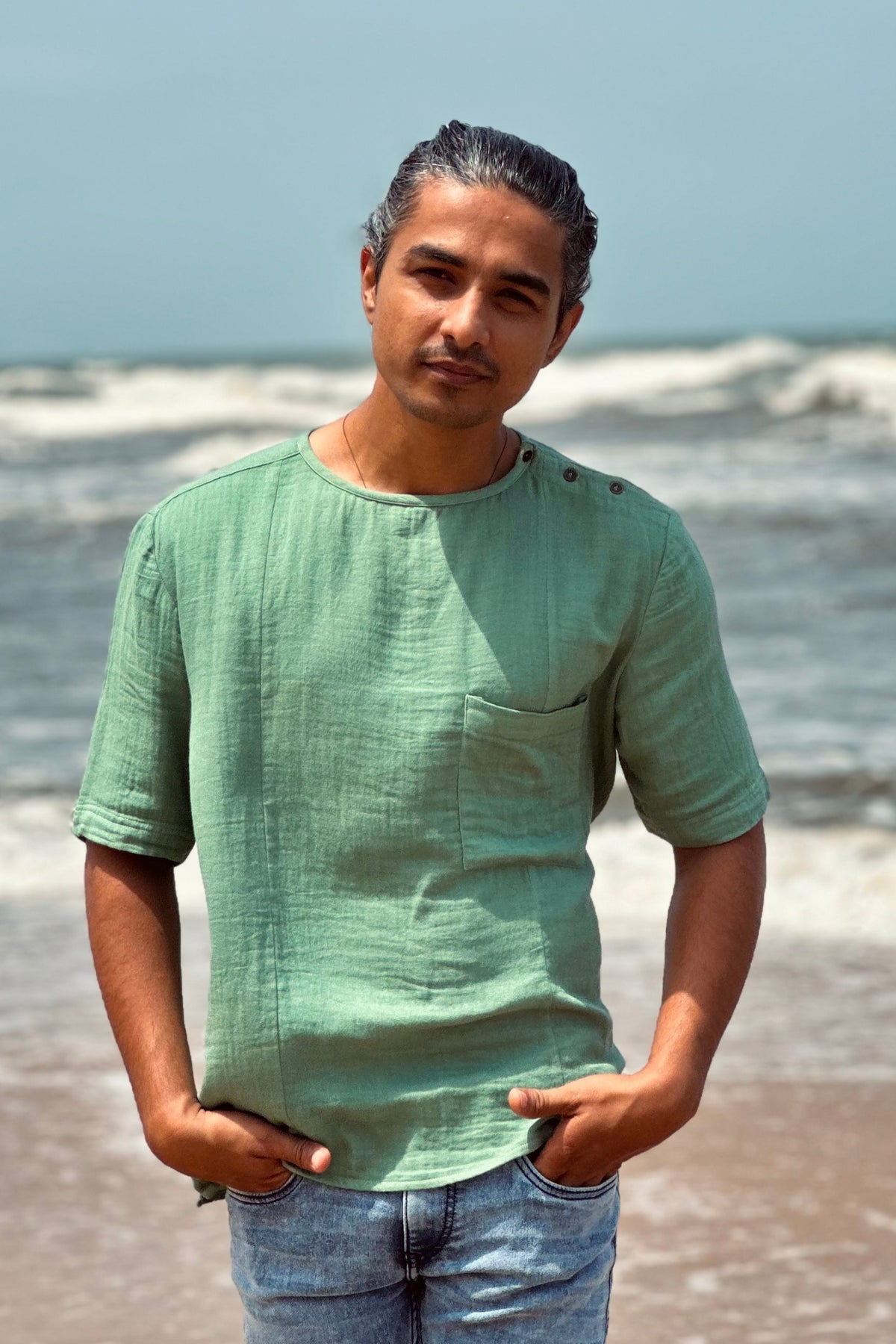 half sleeve mens shirt in marine