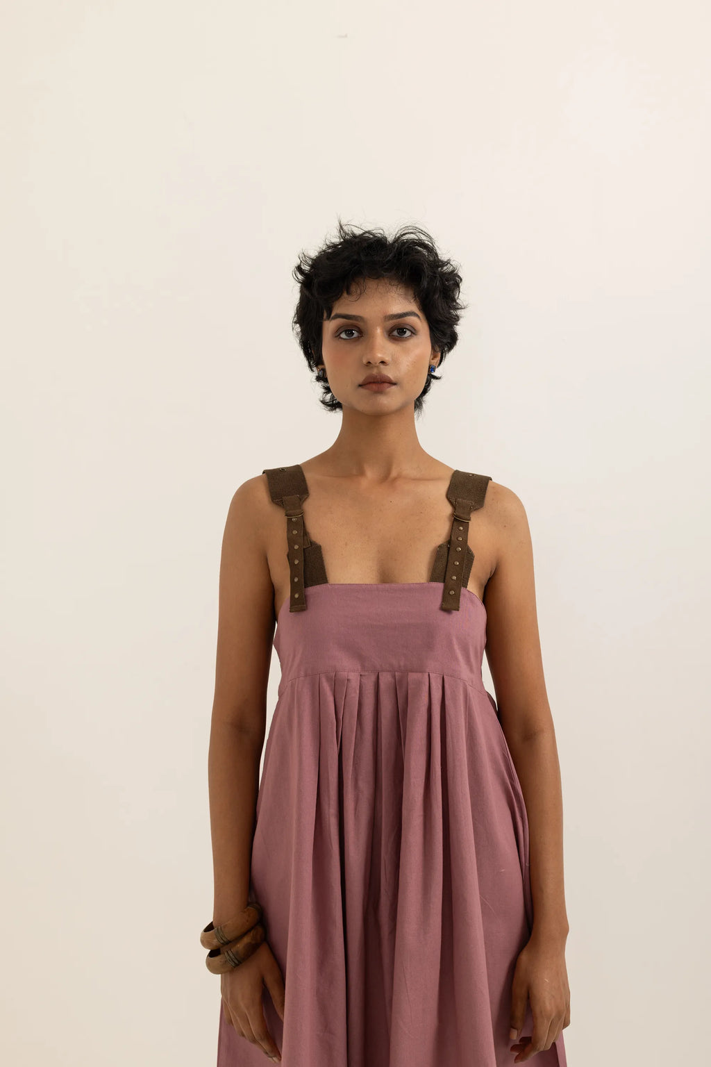 PINAFORE DRESS | DUSTY PINK-BARK BROWN