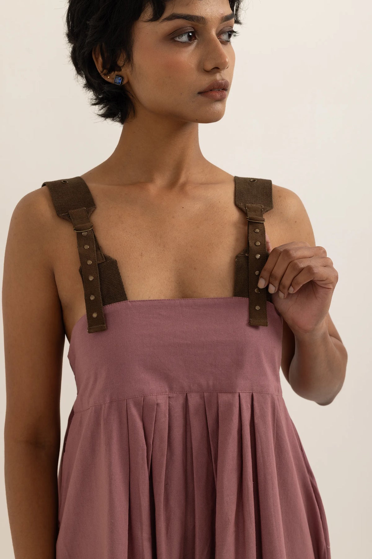 PINAFORE DRESS | DUSTY PINK-BARK BROWN